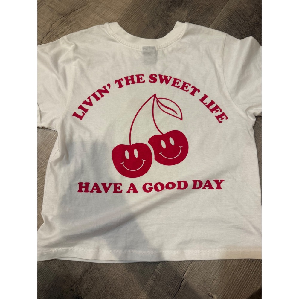 Attitude‎ Not Included Cherry Smiley Baby Tee - XS - Rhinestone Detail
